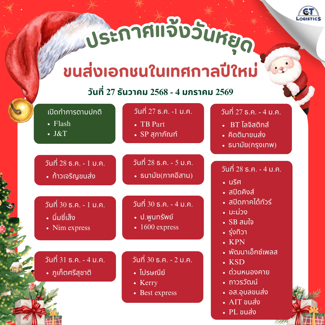 ประกาศแจ้งวันหยุดขนส่งเอกชนหยุดทำการช่วงเทศกาลปีใหม่